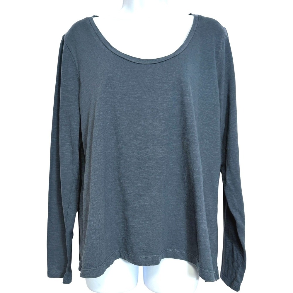FATFACE Organic Cotton Long Sleeve Tee Womens L Blue Round Neck Casual Shirt